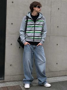 Striped Hooded Zipper Jacket