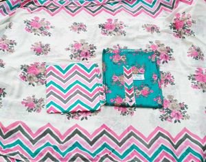 Teal Floral Print Dress Material with Dupatta