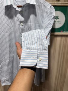 Marks &amp; Spencer White Blue Formal Striped Shirt