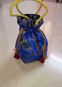 Royal Blue Potli Bag with Peacock Motif
