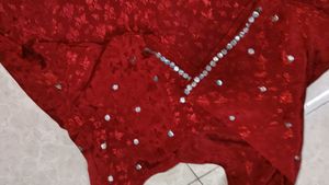 Embellished Red Kurta Set