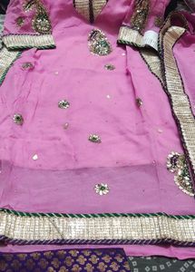 hand embroidered gota work pink georgette suit