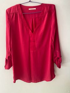 Women Rose/hot Pink V-neck Shirt