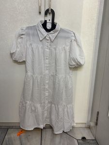 White Tiered Puff Sleeve Mini Dress