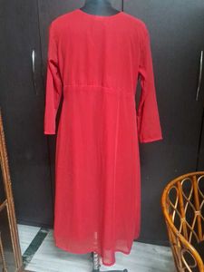 Red Kurta with White Embroidery