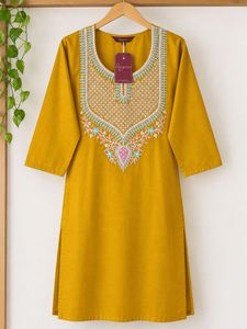 Embroidered Mustard Yellow Kurta Set