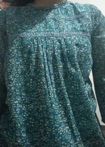 Floral Teal Long Sleeve Top