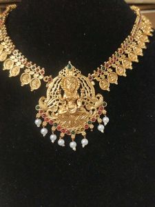 Traditional Gold Necklace with Lakshmi Pendant