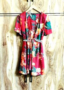 Vibrant Floral Print Wrap Dress Size-34-36