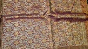 Elegant Yellow &amp; Grey Striped Saree