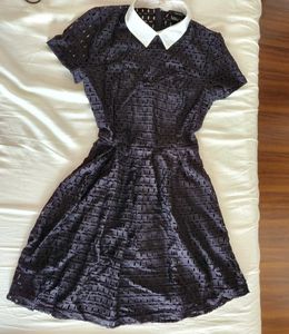 Black Collared Fit & Flare Dress with Cutouts
