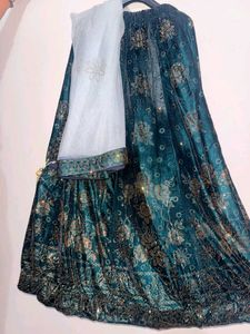 Emerald geen velvet lehenga choli