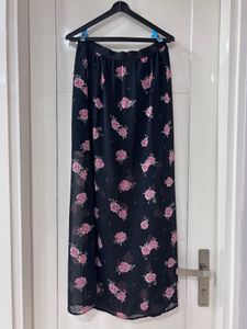 Black Floral Maxi Skirt with Slits