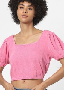 ONLY Women Pink Puff Sleeves Crop Top