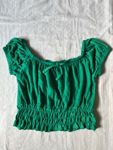Green Crop Top with Bow Detail
