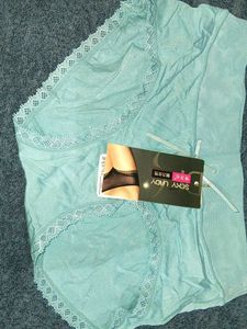 Cute Blue Cotton Briefs with Lace Trim