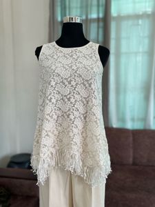 White Lace Tunic Top with Fringe