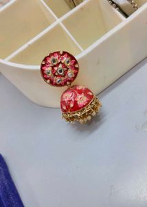 Stunning Red Floral Jhumka Earrings