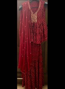 Designer Red Sharara Set with Dupatta. Perfect for
