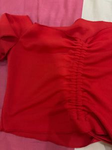 Chic Red Ruched Tunic Top