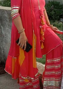 Beautiful Red Kurta Set with Yellow Dupatta