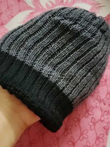 150.Black Beanie with Embroidered Flowers