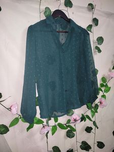 Green Sheer Dotted Blouse