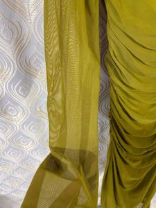 Olive Ruched Mesh Midi Dress