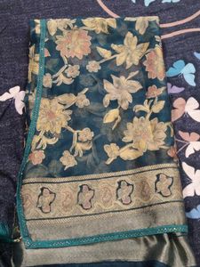 Teal Green Saree with Woven Zari Floral Design