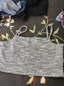 Chic Tweed Spaghetti Strap Crop Top