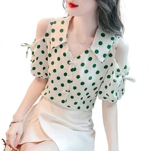 Cute Classic  Polka Dot Cold Shoulder Top 🌿
