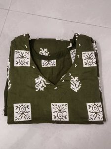 Mehandi Green Cotton Kurta Set