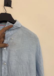 Zara Men's Light Blue Linen Shirt