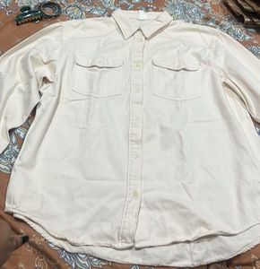 Cream Long Sleeve Button-Up Shirt L size