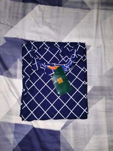 Navy Blue &amp; White Grid Print Straight Kurti