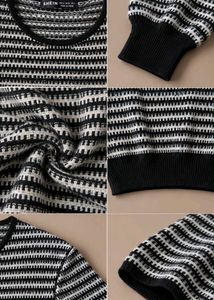 BLACK &amp; WHITE TEXTURED KNIT CREWNECK SWEATER