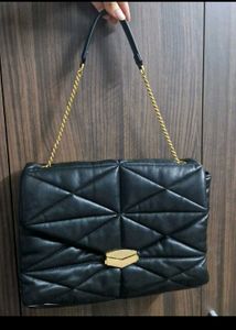 MANGO Stylish Quilted Black Shoulder Bag