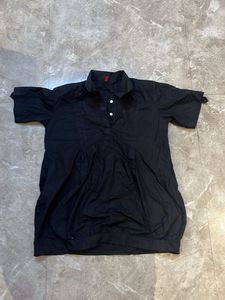 Black Collared Short Sleeve Tunic Top