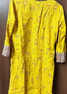 Yellow straight cotton kurti