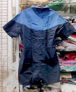 Denim &amp; Black Colorblock Playsuit