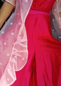 Elegant Pink Organza Kurta Set with Ruffle Detail