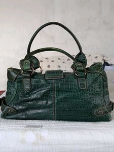 Pure leather Stylish Green Croc Embossed Handbag