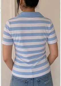 Blue &amp; White Striped Polo Top