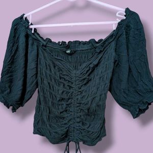 Dark Teal Ruched Off-Shoulder Top