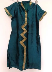 Teal Kurta with Gold Trim