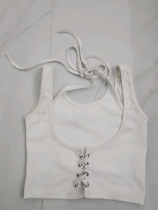 White Lace-Up Crop Top
