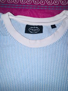 Prada Striped Blue T-Shirt with Logo