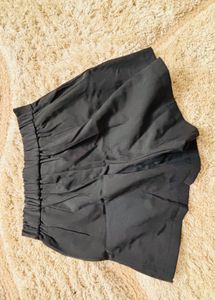 Black Pleated High-Waisted Shorts