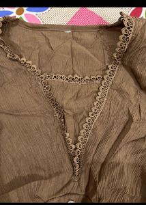 Chic Brown Textured V-Neck Top