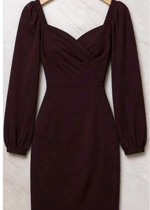 Elegant Dark Maroon  Long Sleeve Dress